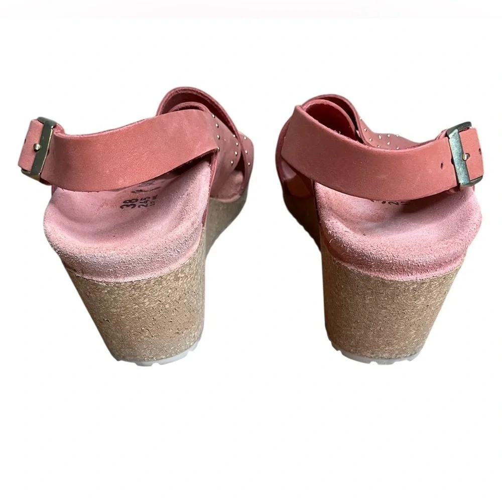 Birkenstock Papillio Samira Rivets Sandal Size 38 / US 7 Wedge Heel Earth Red